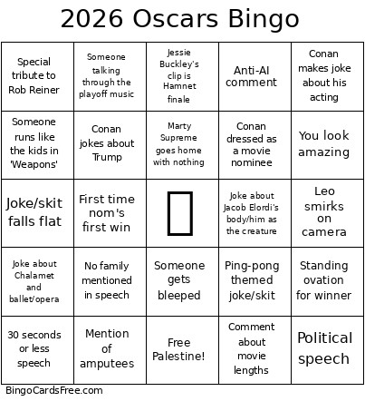 2026 Oscars Bingo Card 3