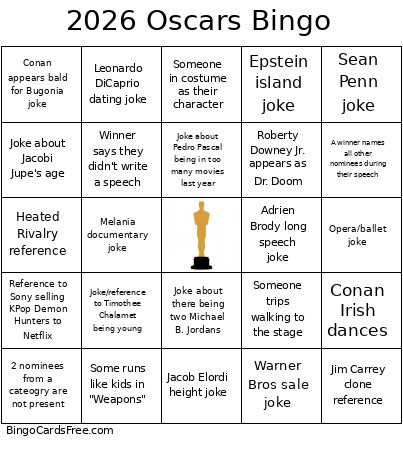 2026 Oscars Bingo Card