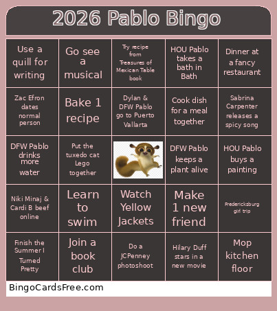 2026 Pablo Bingo Card