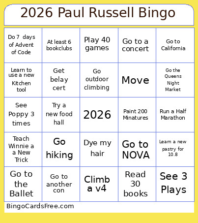 2026 Paul Russell Bingo Card