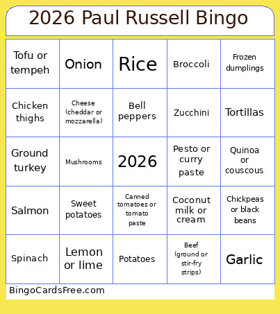 2026 Paul Russell Bingo Card
