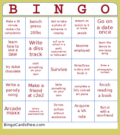 2026 Personal Bingo Card