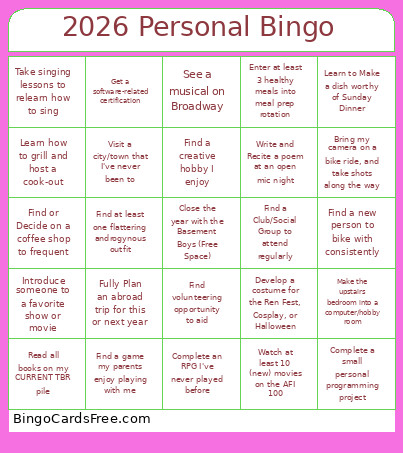 2026 Personal Bingo Card