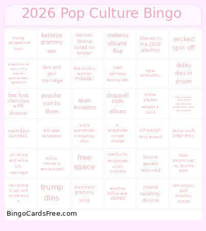 2026 Pop Culture Bingo Card