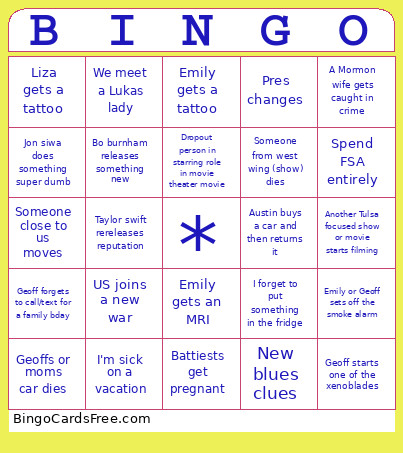 2026 Predictions Bingo Card