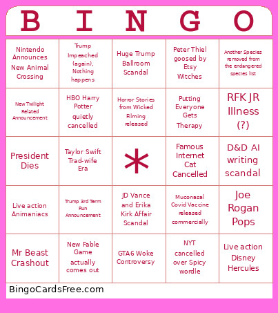 2026 Predictions Bingo Card 2