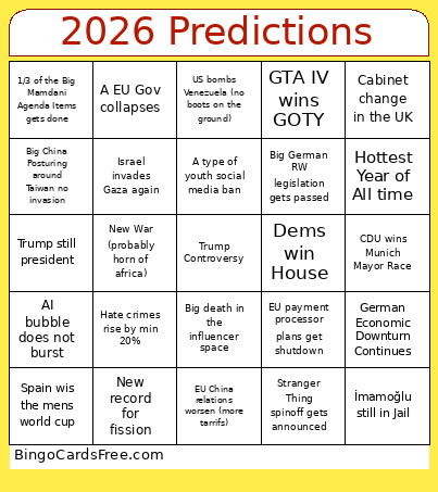 2026 Predictions Bingo Card