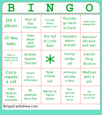 2026 Predictions Bingo Card 2