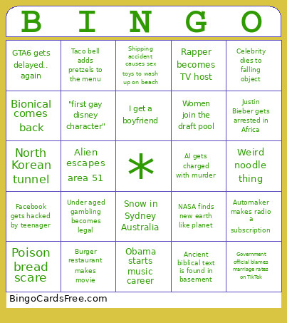 2026 Predictions Bingo Card