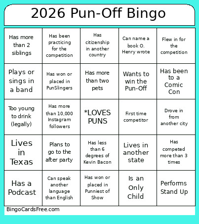 2026 Pun-Off Bingo Card