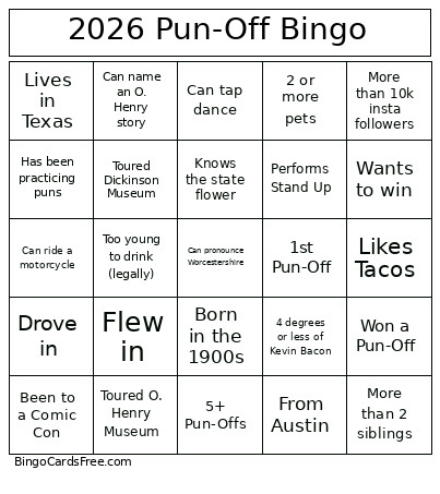 2026 Pun-Off Bingo Card
