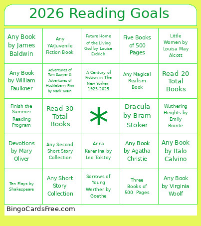 2026 Reading Goals Bingo Card