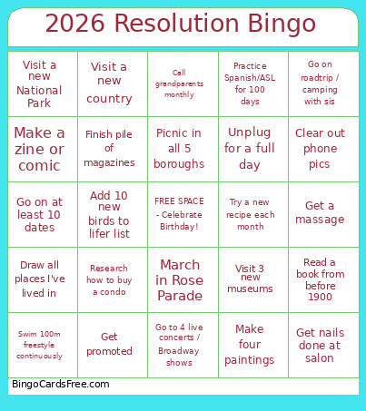 2026 Resolution Bingo Card