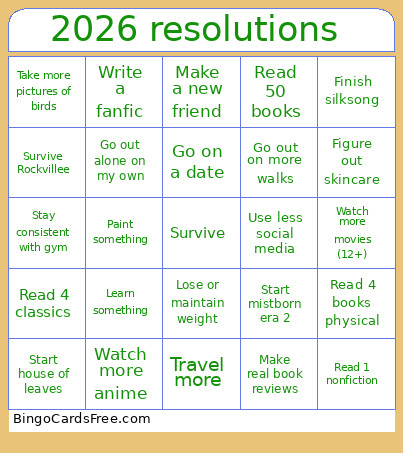2026 Resolutions Bingo Card