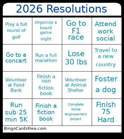 2026 Resolutions Bingo Card