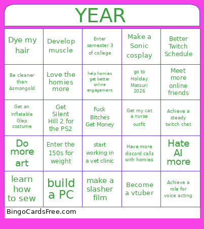 2026 Resolutions Bingo Card