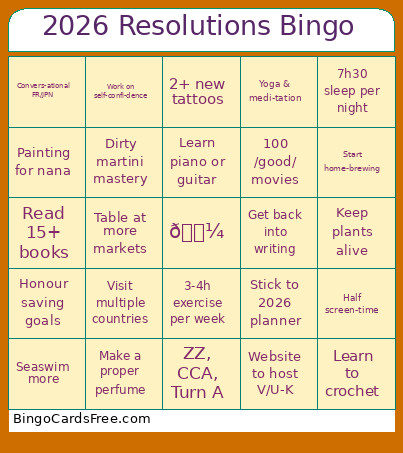 2026 Resolutions Bingo Card