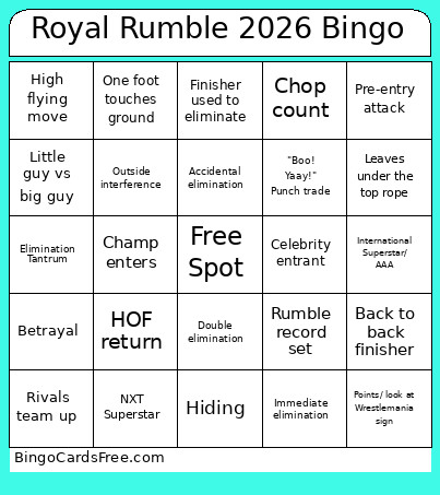 2026 Royal Rumble Bingo Card