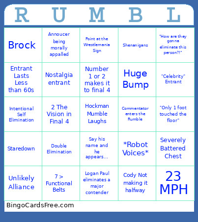 2026 Rumble Bingo Card