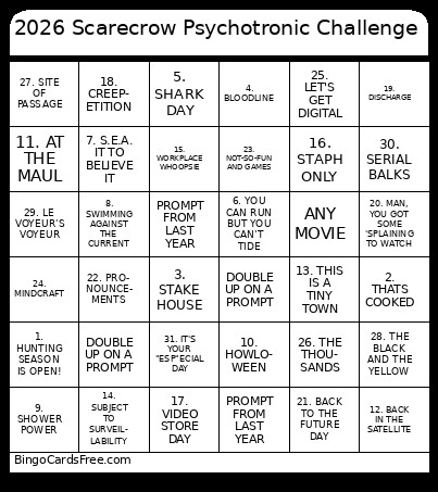 2026 Scarecrow Psychotronic Challenge Bingo Card