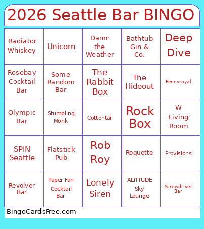 2026 Seattle Bar Bingo Card