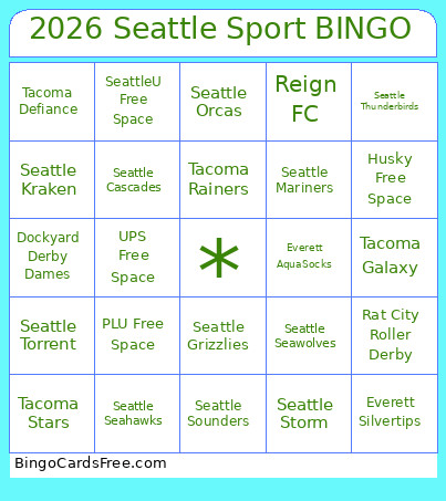 2026 Seattle Sports Team Bingo Card
