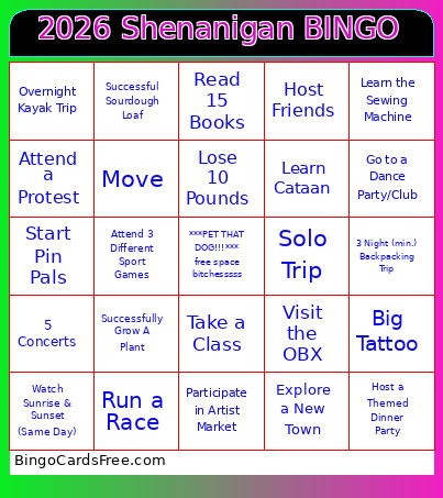 2026 Shenanigan Bingo Card