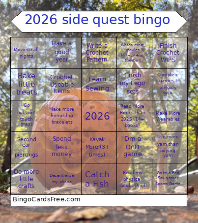 2026 Side Quest Bingo Card
