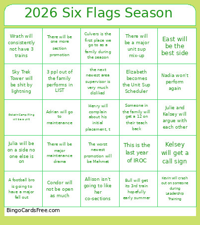 2026 Six Flags Season Bingo Card