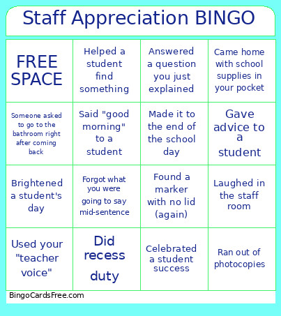 2026 Staff Appreciation Bingo Card