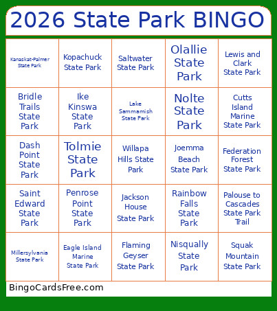 2026 State Park Bingo Card