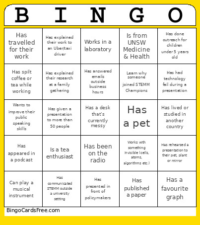2026 STEMM Champions Bingo Card