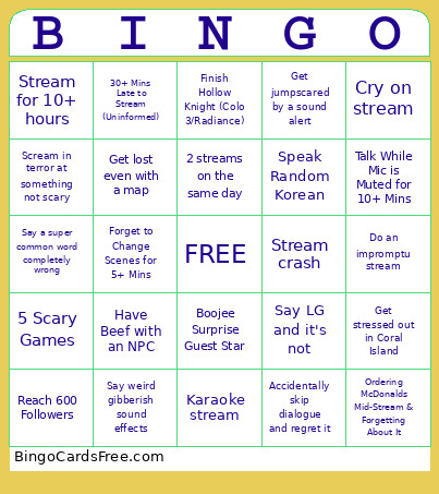 2026 Stream Bingo Card