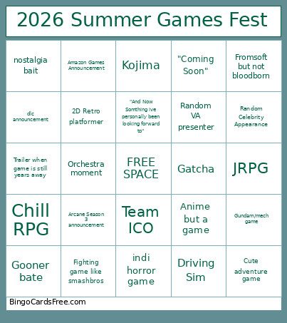 2026 Summer Games Fest Bingo Card