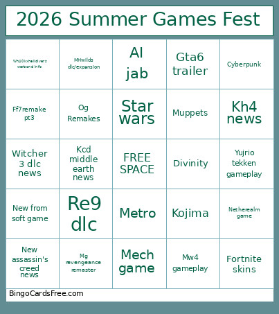 2026 Summer Games Fest Bingo Card