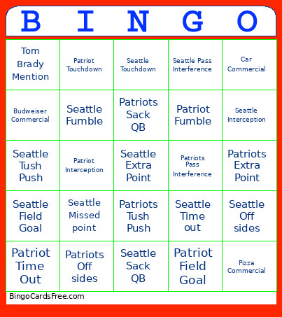 2026 SUPER BOWL Bingo Cards - Free Unlimited