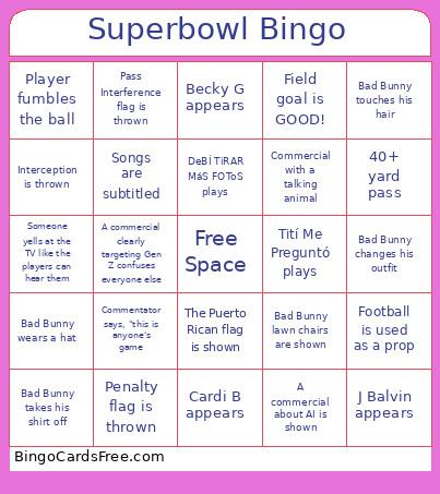 2026 Super Bowl Bingo Card