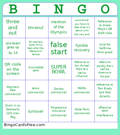 2026 Super Bowl Bingo Card