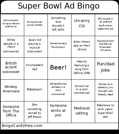 2026 Super Bowl Ad Bingo Card