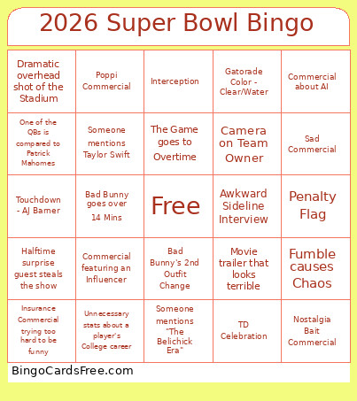 2026 Super Bowl Bingo Card