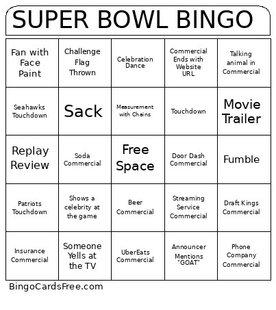 2026 Super Bowl Bingo Card