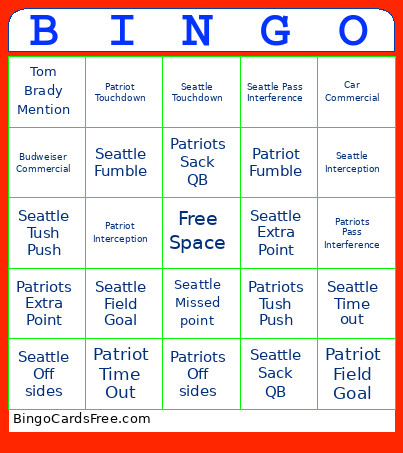 2026 Superbowel Bingo Card