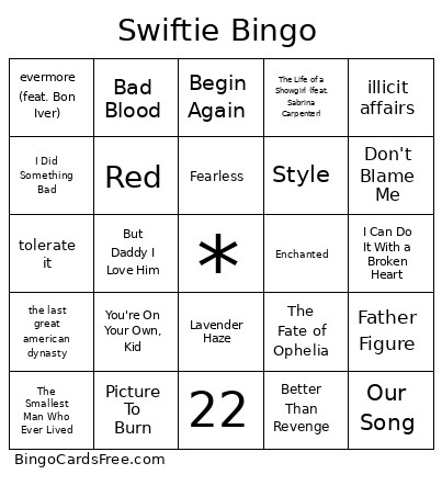 2026 Swift Bingo Card
