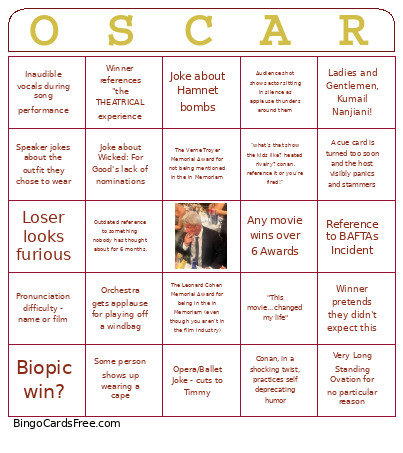 2026 - The Big Night Bingo Card