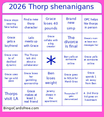 2026 Thorp Shenanigans Bingo Card
