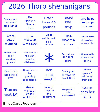 2026 Thorp Shenanigans Bingo Card