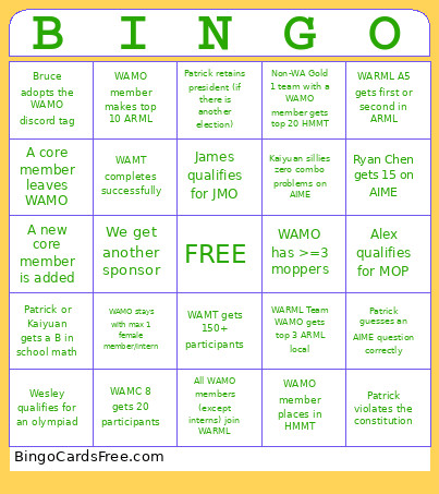 2026 WAMO Math Bingo Card