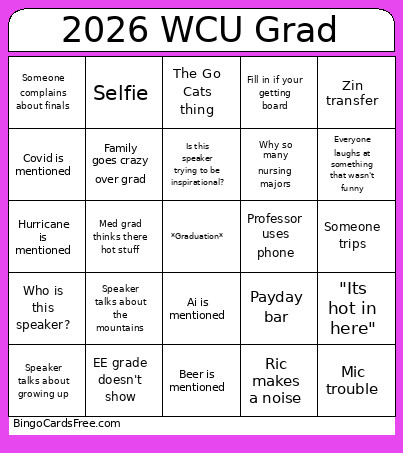 2026 WCU Grad Bingo Card