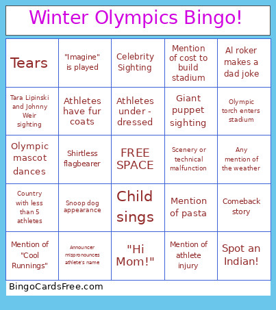 2026 Winter Olympics ! Bingo Card