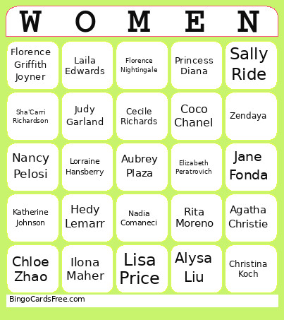 2026 Women's History Bingo Card